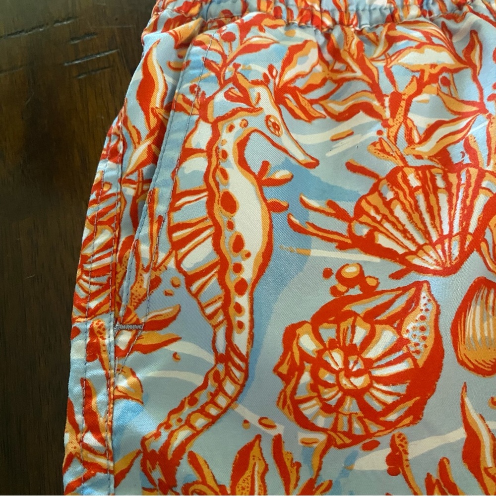 Vineyard Vines Orange and Blue Sea horses and shells Boys swim Trunk - Picture 3 of 8